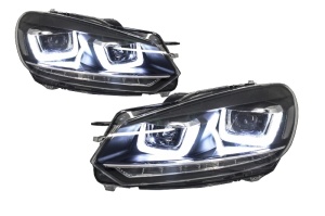 Faruri LED RHD compatibil cu VW Golf 6 VI 2008-up Design Golf 7 3D U Design Semnal LED Dinamic - Img 2