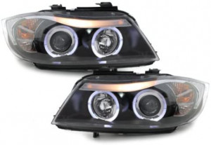 Set faruri compatibil cu BMW Seria 3 E90 Sedan E91 Touring 2005-2008 Angel Eyes Negru