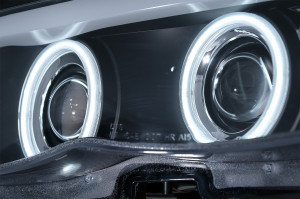 Set faruri Xenon Angel Eyes CCFL compatibil cu BMW X5 E53 2003-2006 Negru - Img 4