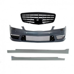 Bara Fata compatibil cu Mercedes W221 S-Class S63 S65 Design 2005-2010 cu Grila Centrala Piano Black si Praguri Laterale Versiune Scurta