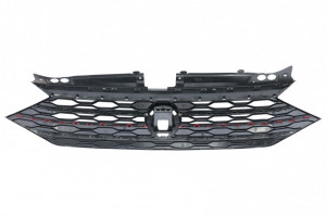 Bara fata cu Grila Centrala Insertie Rosie si Prelungire Bara Fata Negru Lucios compatibil cu VW Jetta MK7 2019-2021 GLI Look - Img 6