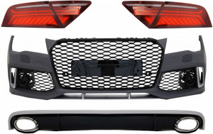 Bara Fata & Difuzor Bara Spate cu Ornamente Evacuare si Stopuri LED compatibil cu AUDI A7 4G (2010-2014) RS7 Design