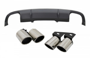 Difuzor Bara Spate cu Ornamente Evacuare compatibil cu AUDI A4 B9 8W Sedan sau Avant 2016-2018 S4 Design pentru Bara Standard Gri