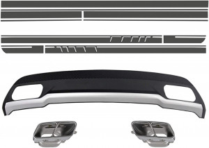 Difuzor Bara Spate cu Ornamente toba si Stickere Gri compatibil cu MERCEDES W176 A-Class 2012-2018 A-Design