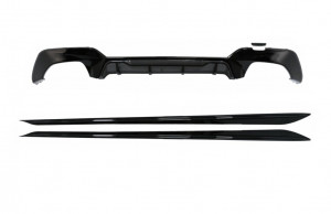 Difuzor Bara Spate si Extensii Praguri Laterale compatibil cu BMW 3 Series G20 Sedan G21 Touring 2019-> M340i M Look Negru cu Inserie Carbon - Img 2