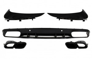 Difuzor Bara Spate si Ornamente Bara Spate Flapsuri compatibil cu Mercedes C-Class C205 A205 Coupe Cabriolet 2014-2019 Facelift C63S Design Negru