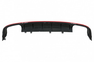 Difuzor Bara Spate si Ornamente Evacuare compatibil cu Audi A6 C8 4K Avant Sedan 2018-> S6 Design Rosu - Img 7