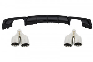 Difuzor Spate Evacuare Dubla Negru Lucios cu Ornamente Evacuare Crom M-Power compatibil cu BMW Seria 3 2011-> F30 F31 M Performance Sport Design