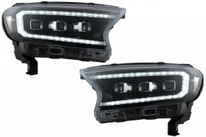Faruri LED Light Bar Dynamic Start-up Display compatibil cu Ford Ranger Raptor 2015-2020 LHD Negru cu Semnal Dinamic Matrix Projector