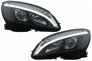 Faruri LED Tube Light compatibil cu Mercedes C-Class W204 S204 2007-2010 Negru cu Semnal Dinamic