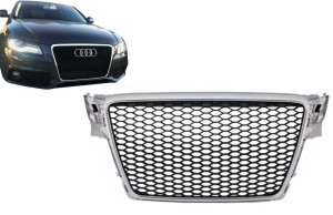 Grila Centrala Fara Emblema compatibil cu AUDI A4 B8 2007-2012 Limousine Avant RS Design Argintiu - Img 7