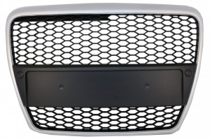 Grila Centrala Fara Emblema compatibil cu Audi A6 4F 4F2 C6 2004-2011 Limousine Avant RS Design Argintiu Mat