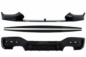 Prelungire Bara Fata compatibil cu BMW 1 Series F20 F21 LCI 2015-2019 cu Difuzor Bara Spate Evacuare Dubla si Extensii Praguri Laterale Hatchback M Sport Negru Lucios