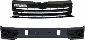Prelungire Bara Fata cu Grila Centrala fara emblema compatibil cu VW Transporter Multivan Caravelle T5 T5.1 Facelift 2010-2015 Sportline