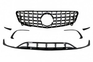 Prelungiri Bara Fata si Grila Centrala compatibil cu Mercedes A-Class W176 Facelift 2015-2018 A45 Design Negru Lucios