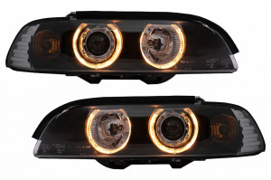 Set faruri Angel Eyes compatibil cu BMW Seria 5 E39 1995-2000 Angel Eyes Negru