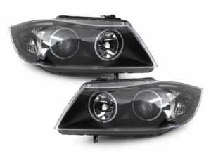 Set faruri compatibil cu BMW Seria 3 E90 E91 2005-2008 Angel Eyes CCFL Negru - Img 3