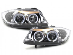 Set faruri compatibil cu BMW Seria 3 E90 E91 2005-2008 Angel Eyes Crom