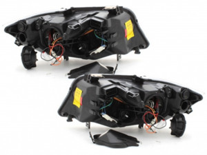 Set faruri compatibil cu BMW Seria 3 E90 Sedan E91 Touring 2005-2008 Angel Eyes Negru Indicator LED - Img 3