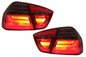 Stopuri LED Light Bar LCI Design compatibil cu BMW E90 Seria 3 Limuzina 2005-2008 Rosu Fumuriu