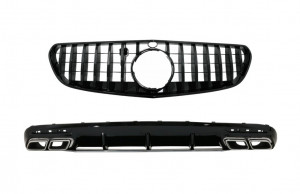 Difuzor Bara Spate cu Grila Neagra Centrala Fata compatibil cu Mercedes S-Class C217 Coupe 2014-2017 S63 GT-R Design