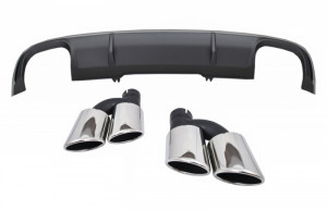 Difuzor Bara Spate cu Ornamente Evacuare compatibil cu AUDI A4 B9 8W Sedan sau Avant 2016-2018 S4 Design pentru Bara Standard Gri