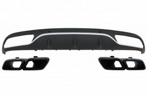 Difuzor Bara Spate cu Ornamente Evacuare Negre compatibil cu Mercedes C-Class C205 A205 Coupe Cabriolet 2014-2019 C63 Design
