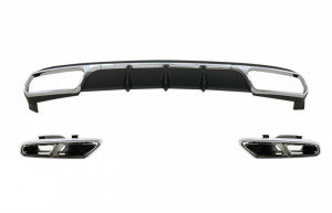 Difuzor Bara Spate cu Ornamente Tobe Crom compatibil cu Mercedes W212 E-Class Facelift 2013-2016 E65 Dessign pentru Bara Spate Standard