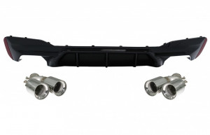 Difuzor Bara Spate Negru Lucios cu Tobe Ornamente Crom compatibil cu BMW Seria 5 G30 G31 2017-2020 M5 Design