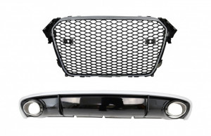 Difuzor Bara Spate si Ornamente Evacuare Grila Centrala compatibil cu AUDI A4 B8 Facelift 2012-2015 Sedan Limo Avant RS4 Design