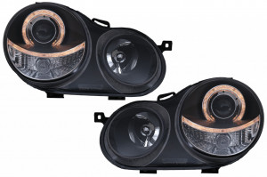 Faruri Angel Eyes Halo Rims compatibil cu VW Polo 9N 2001-2005 Negru