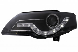 Faruri Angel Eyes LED DRL compatibil cu VW Passat B6 3C 2005-2010 Negru - Img 2