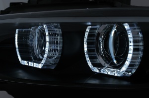 Faruri Xenon Angel Eyes compatibil cu BMW Seria 3 E92 E93 (2006-2010) 3D U-TYPE Negru - Img 3