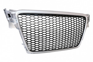 Grila Centrala Fara Emblema compatibil cu AUDI A4 B8 2007-2012 Limousine Avant RS Design Argintiu - Img 2
