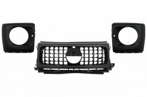 Grila Centrala si Carcasa faruri compatibil cu Mercedes G-Class W463 W463A & G63 AMG 2018-> GT-R Panamericana Design Negru Lucios