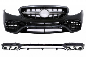 Pachet Exterior compatibil cu Mercedes E-Class W213 2016-2019 E63 Design cu Difuzor si Ornamente Tobe Crom