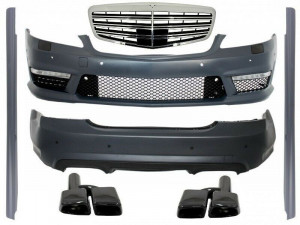 Pachet Exterior compatibil cu Mercedes W221 S-Class 2005-2011 S63 S65 Design cu Grila Centrala si Ornamente de Evacuare