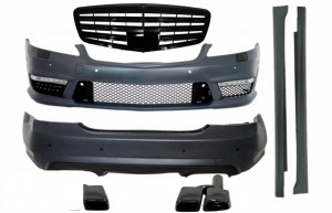 Pachet Exterior Complet compatibil cu Mercedes S-Class W221 2005-2011 cu Grila Chrom si Ornamente evacuare Negre