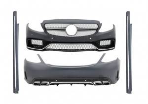 Pachet Exterior Complet si Faruri Full LED compatibile cu Mercedes Clasa C W205 Sedan 2014-2018 C63 Design