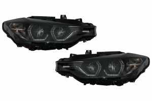 Set faruri Full Angel Eyes LED DRL compatibil cu BMW 3 Series F30 F31 Sedan Touring 2011-2015 Negre - Img 2
