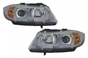 Set faruri Xenon Angel Eye 3D U Desifn compatibil cu BMW Seria 3 E90 E91 2005-2008 Crom