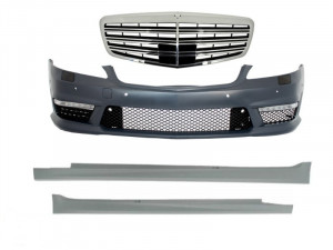 Bara Fata Completa cu Grila Centrala compatibil cu Mercedes W221 S-Class S63 S65 Design 2005-2010 si Praguri Laterale