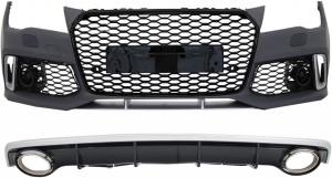 Bara Fata cu Grile compatibil cu Audi A7 4G Facelift 2015-2018 si Difuzor Bara Spate cu Ornamente Evacuare RS7 Design