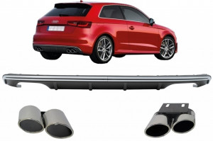 Difuzor Bara Spate compatibil cu Audi A3 8V Hatchback Sportback 2012-2015 S3 Design cu Ornamente Evacuare - Img 2