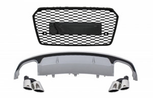 Difuzor Bara Spate cu Ornamente toba compatibil si Grila Bara Fata cu Audi A7 4G Facelift 2015-2017 S7 Design