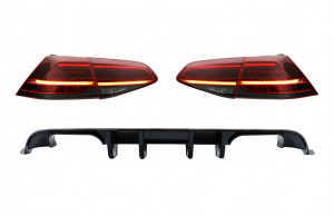 Difuzor Bara Spate cu Stopuri Full LED compatibil cu VW Golf 7.5 VII Facelift 2017-2019 R Look