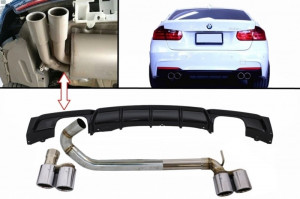 Difuzor Bara Spate Evacuare Dubla Negru Lucios cu Ornamente Evacuare Duble compatibil cu BMW Seria 3 F30 F31 2011-> M Performance M3 Design
