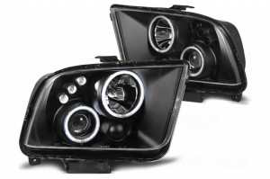 Faruri Angel Eyes compatibil cu Ford Mustang V 2004-2009 Negru Clar