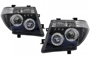 Faruri Angel Eyes compatibil cu Nissan Navara D40 2004-2009 Nissan Pathfinder R51 (2005-2008) Negru