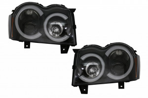Faruri Angel Eyes TUB LED compatibil cu Jeep Grand Cherokee WK 2005-2008 Negru